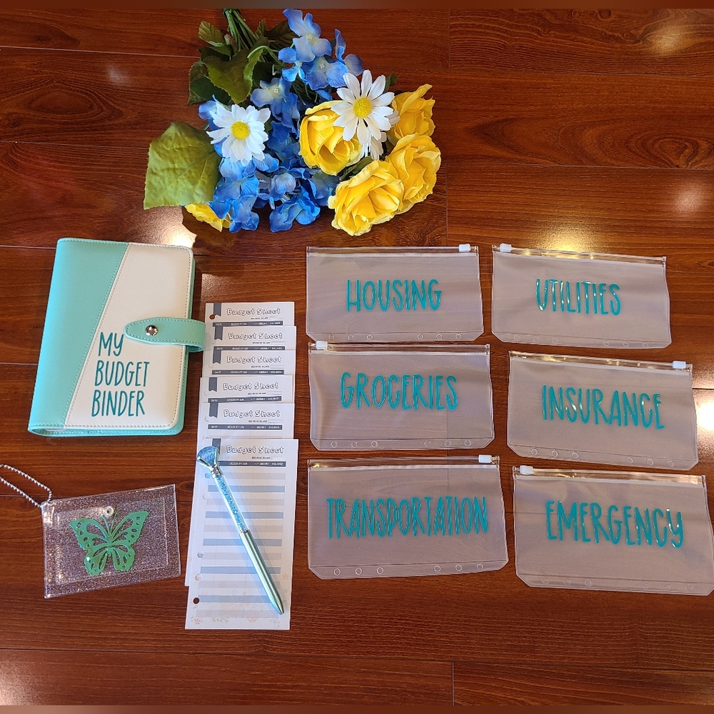 Mint/White Budget Binder Gift Set w/ Keychain Wallet